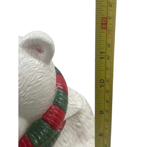 Vintage Caroling Polar Bear & Penguin Christmas Cookie Jar Ceramic W/Box CELLAR - Picture 6 of 16